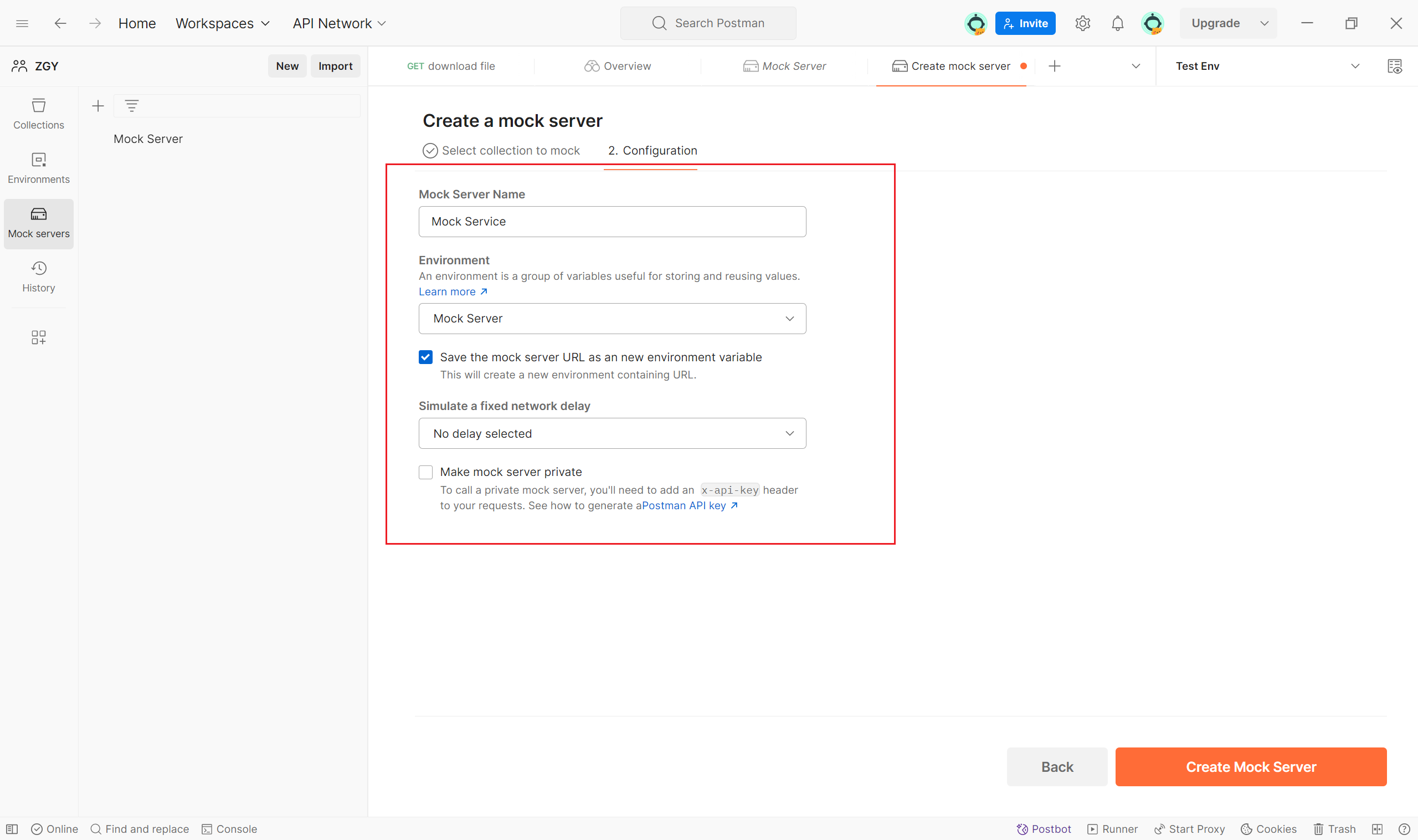 enable and utilize the Mock server in Postman