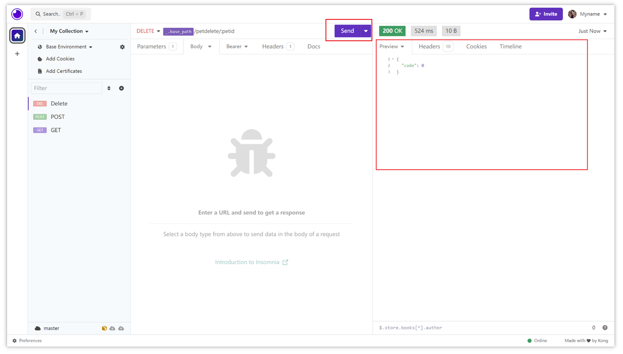 Send a Delete Request in Insomnia