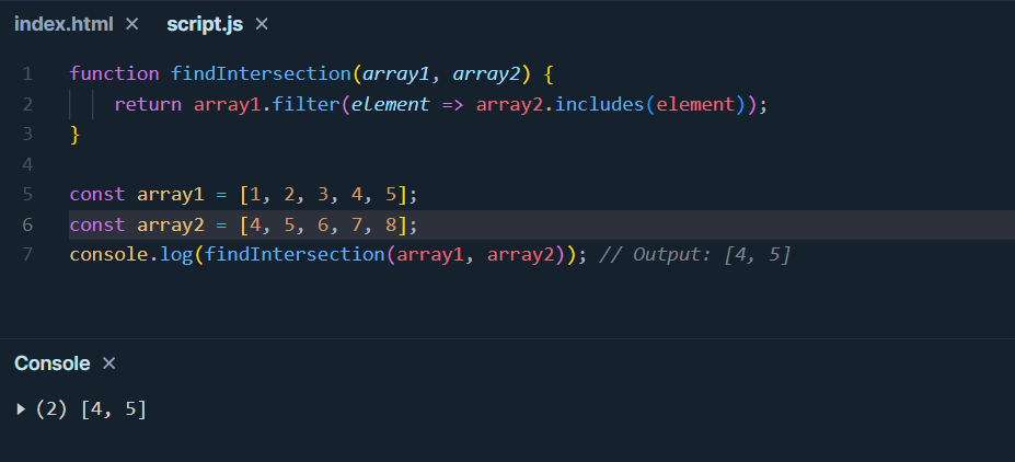 find the intersection of two arrays in JavaScript