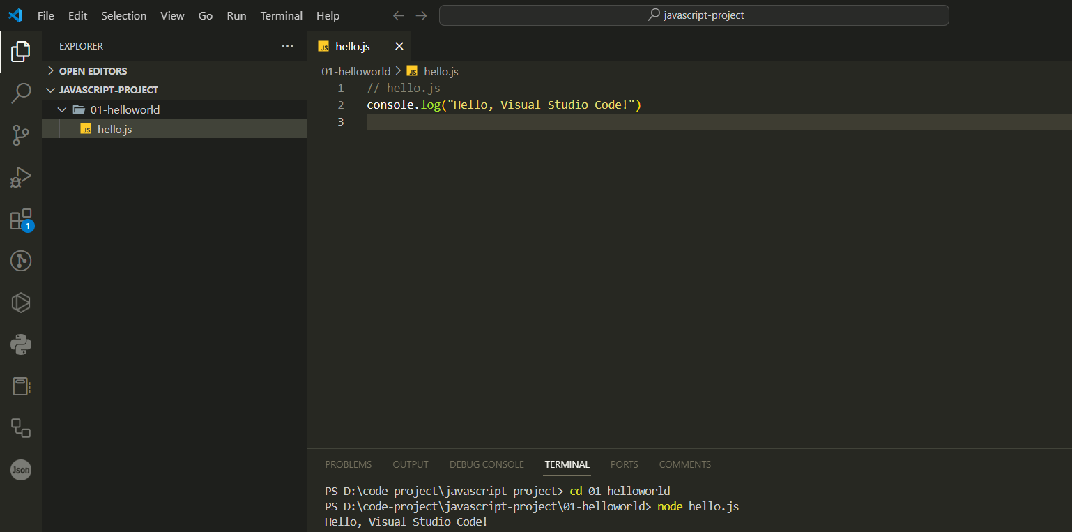 Run a JavaScript File in Visual Studio Code