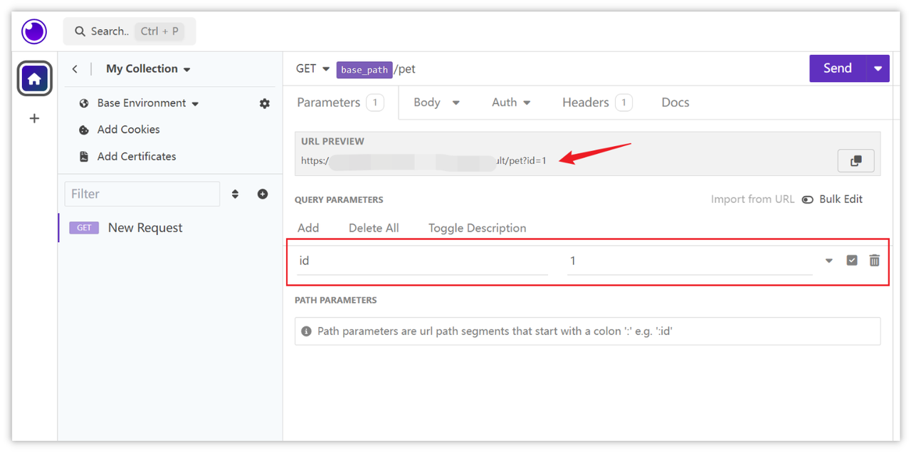 Add request parameters in Insomnia