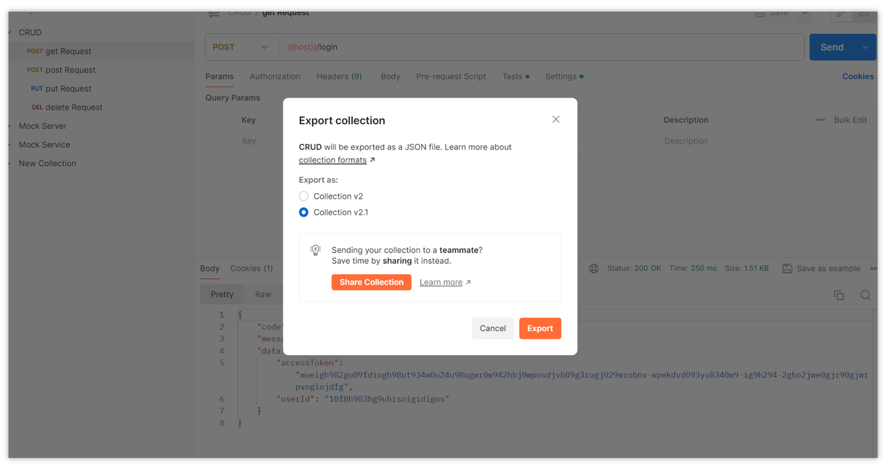 Copying Collection JSON and Sharing Manually