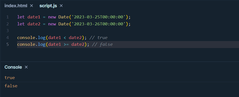 compare date sizes in JavaScript