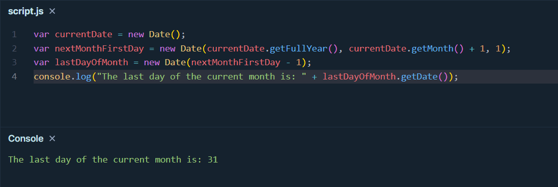 Vanilla JavaScript - Get Last Day of Month in JavaScript