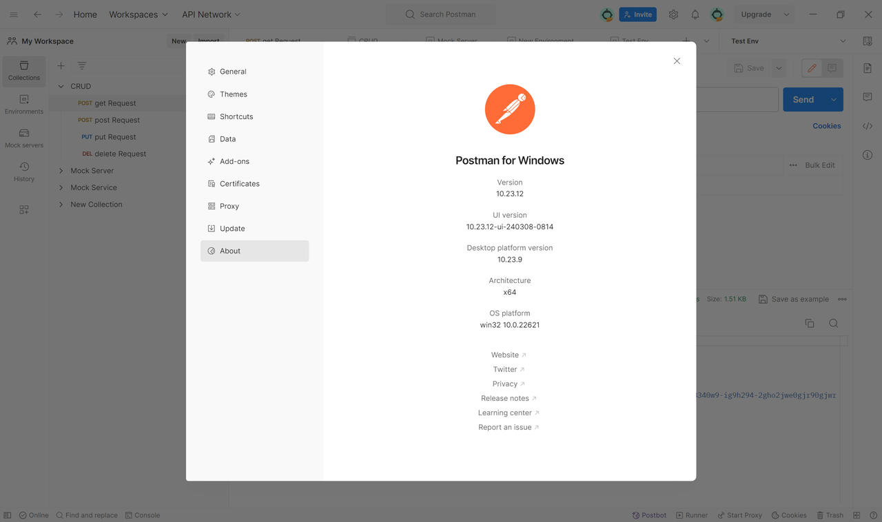 View Postman Version Information