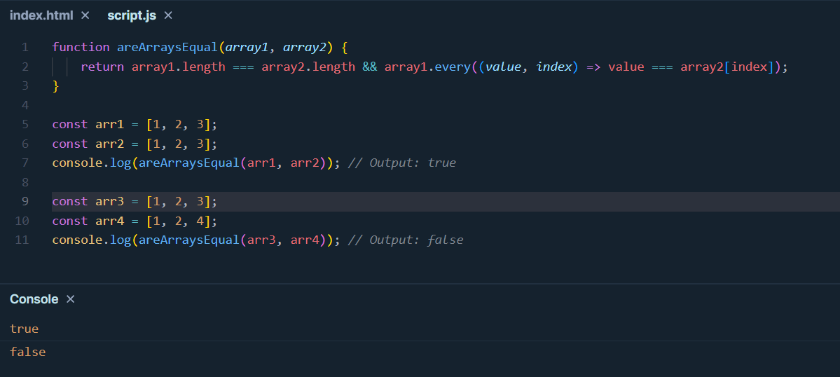 check if two arrays have equal values in JavaScript