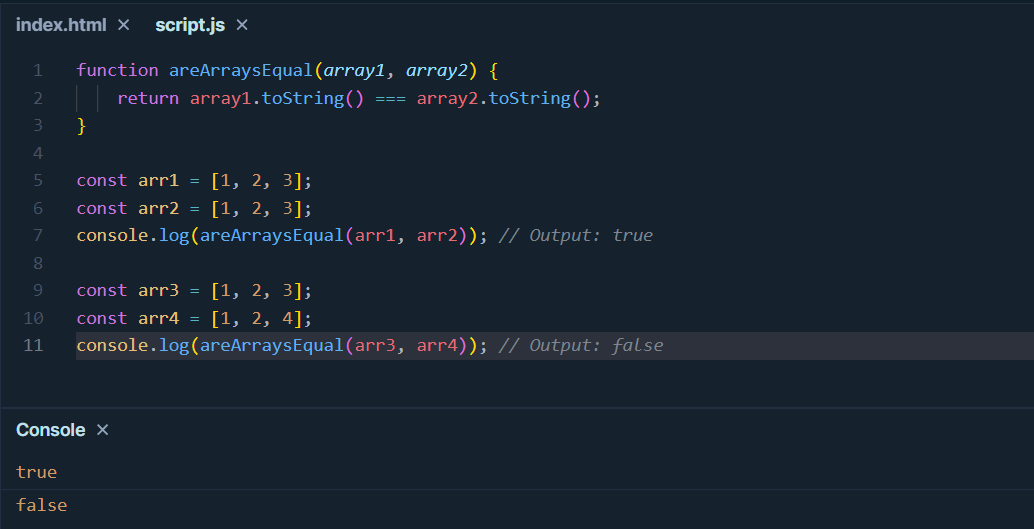 check if two arrays have equal values in JavaScript