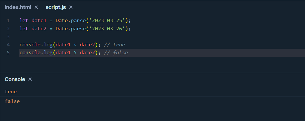 How to compare date sizes in JavaScript?